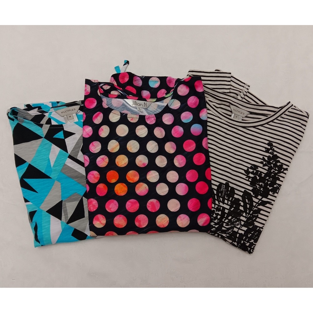 Lot 3 Womens Medium Tops Jillian N Multiples Polka Dot Geometric Striped Floral